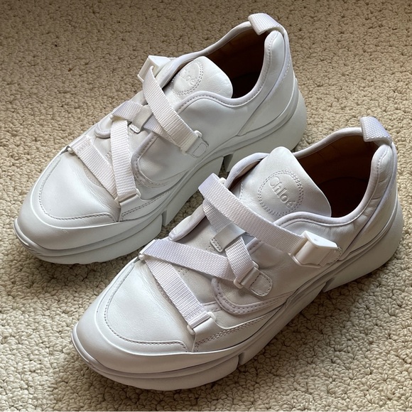 Chloe Sonnie Leather White Sneakers - Picture 3 of 16